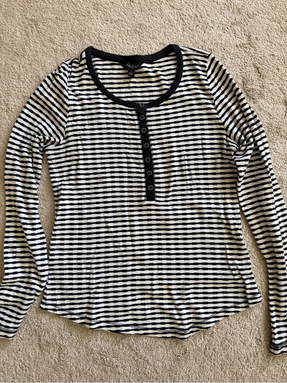 Striped Long-Sleeve Henley Top - Black & White 
Lucky Brand